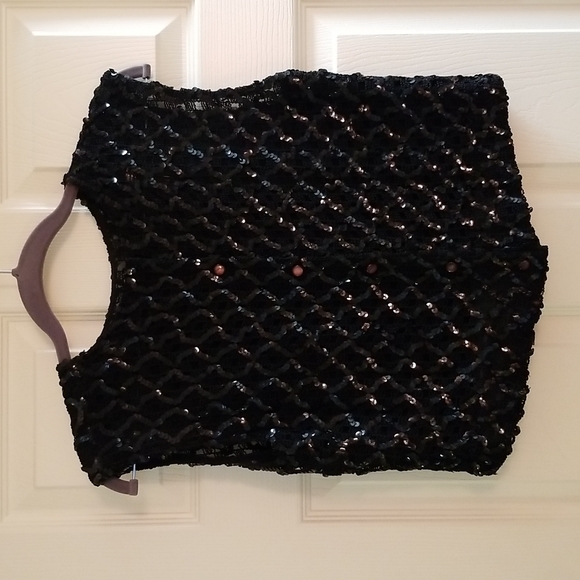 🖤VINTAGE BLACK SEQUINS VEST🖤 - Picture 1 of 8